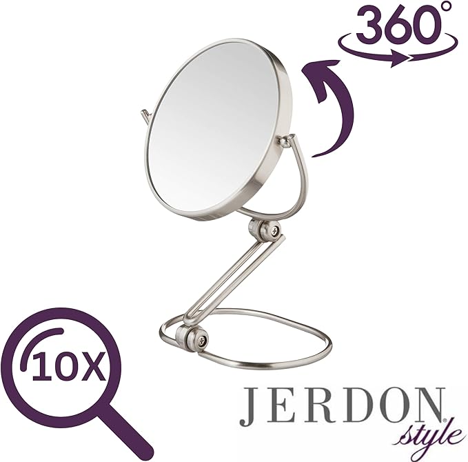 JERDON Compact Magnifying Mirror - Folding 5.5" Travel Mirror with 10X & 1X Magnification - Model MC450N