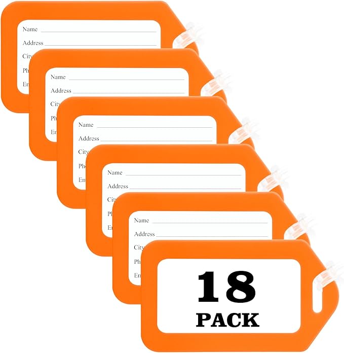18 Pack Luggage Tag Bright Luggage Tags for Suitcases Bag Tags Name Tags for Kids Travel Accessories Must Haves by Sodsay (Orange)
