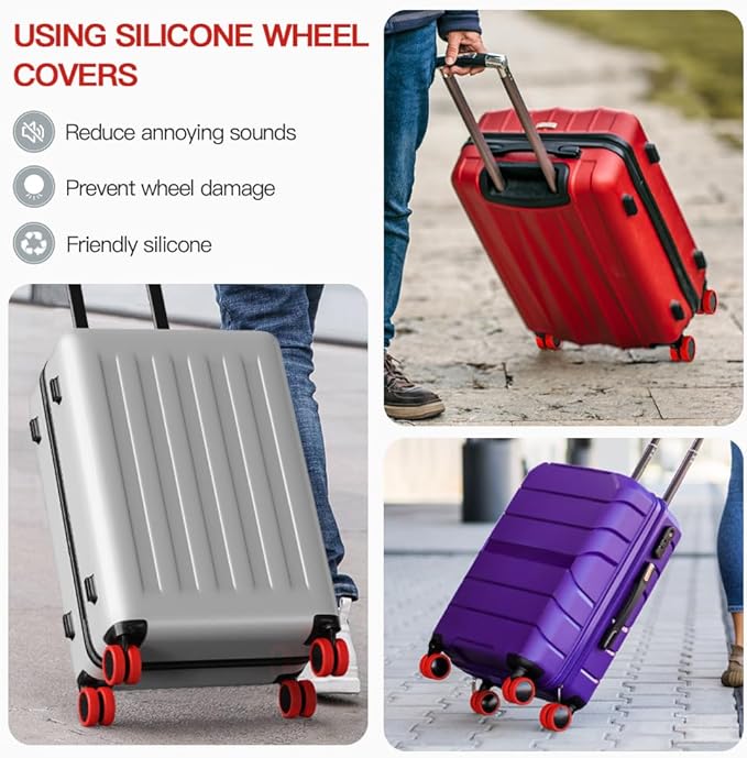 TUCANA Silicone Luggage Wheel Covers for Suitcases or Office Chair Caster, Elastic, Mute and Shockproof (Red)
