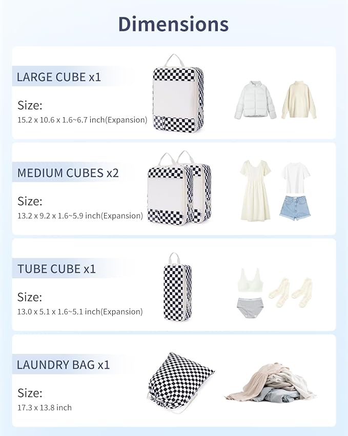 Narwey 6 Set/5 Set Compression Packing Cubes for Travel Kids Women Carry on, Packing Organizers Bag for Backpack Luggage Suitcase Duffle Bags