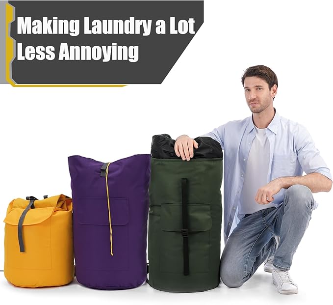 Backpack Laundry Bag, 115L Heavy Duty Extra Large College Laundry Backpack, Dirty Clothes Bag with Shoulder Straps, Laundry Hamper Bag with Drawstring Closure for College Dorm, Apartment Gold
