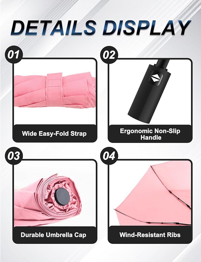 SoulRain Travel Umbrella - Compact Umbrella for Rain - Perfect Large Auto Folding Umbrella - Ideal Car umbrella, Small umbrella, and Travel Companion