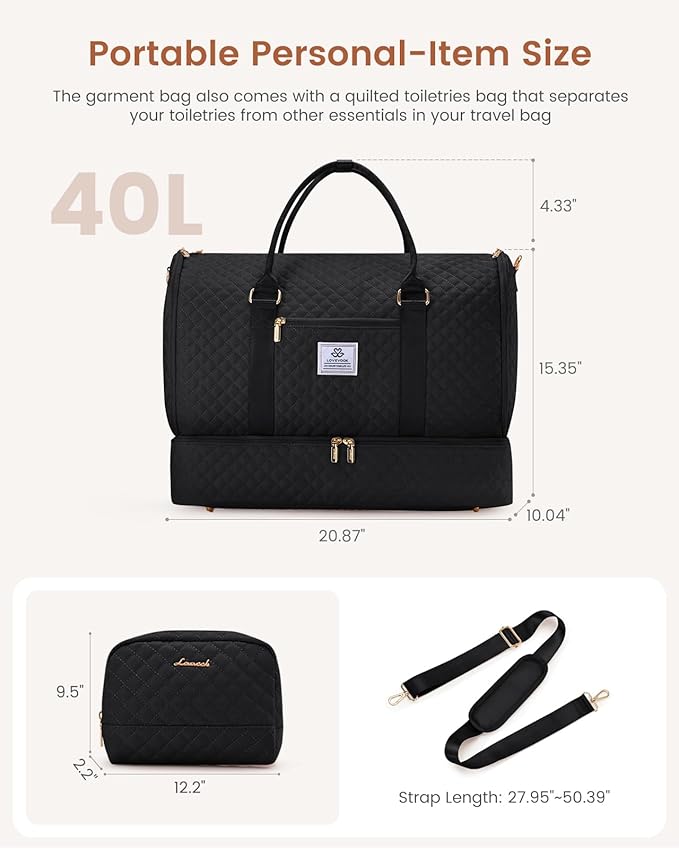 LOVEVOOK Convertible Garment Bag for Travel with Shoe Pouch, Carry On Garment Duffel Bag with Toiletry Bag, 2 in 1 Hanging Suitcase Suit Bag, Waterproof Weekender Bag for Women Travel, Wedding, Black