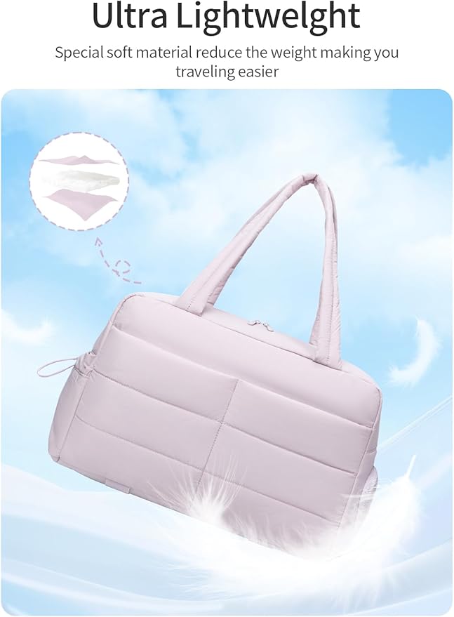 Gitus Carry On Duffle Gym Bag for Women Puffer Weekender Overnight Duffel Bag for Travel with Clear Toiletry Pouch Sport Yoga Fitness Essentials Gifts (Lavender)