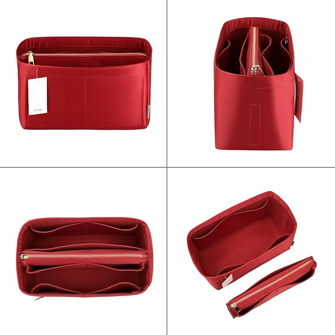 Purse Organizer Insert For Handbags, Purse Organizer With Zipper, Neverfull Organizer, Bag Organizer For Speedy Neverfull ONTHEGO Tote, Handbag and More (Silky Red, SM)