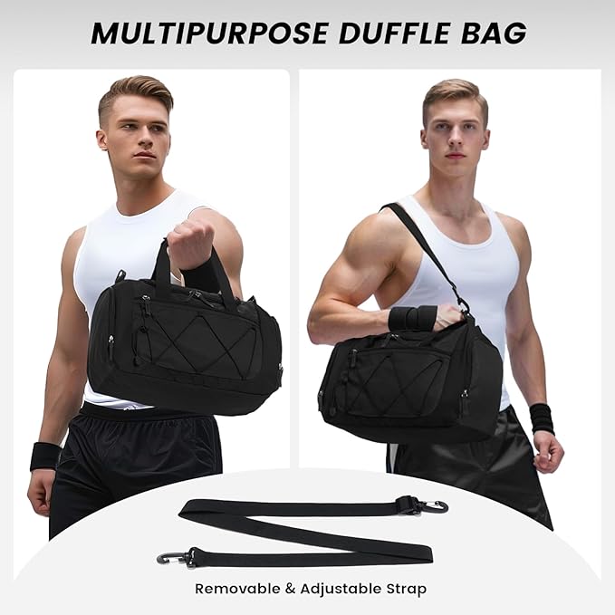 Vorspack Gym Bag for Women - 15 Inches Small Duffle Bag for Travel Lightweight Duffel Bag Personal Item Travel Bag Weekender Bag for Travel Sports Gym - Black