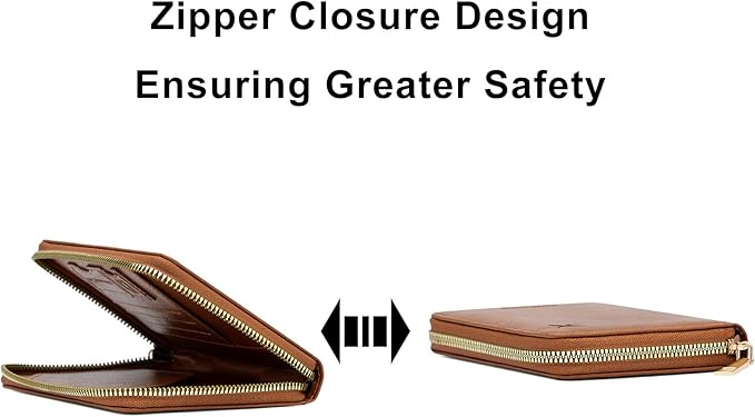 defway Passport Holder Travel Wallet - RFID Blocking Passport Holder Wallet, Full Zip Travel Card Cover with RFID Protection, Multi Slot Organizer for Cards Cash Documents Travel Essentials (Brown)