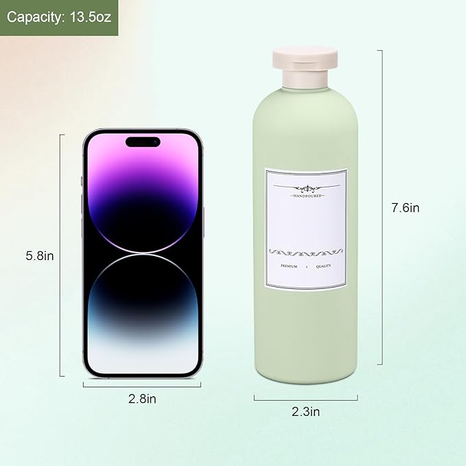 ASEVAT 13.5oz 4Pcs Green Plastic Refillable Travel Shampoo and Conditioner Bottles Plastic Refillable Travel Shampoo Bottles with Flip Cap Shampoo and Conditioner Dispenser