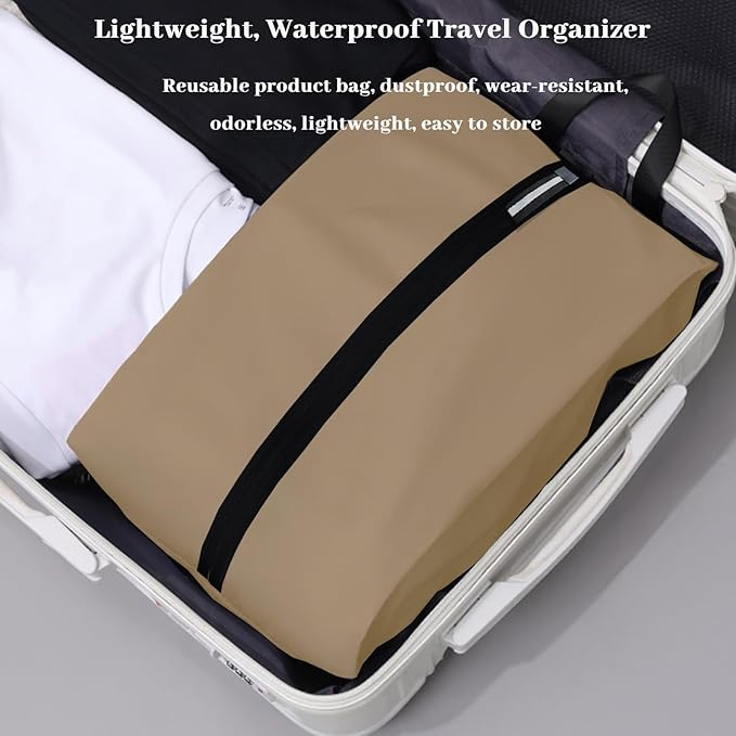 Golf Shoe Bag Large Capacity Oxford Fabric Waterproof Golf Shoes Bag with Zipper and Handle for Portable Packing Sport Shoes Storage Bags for Travel, Running, Gym, Soccer(Beige, 1-Pack)