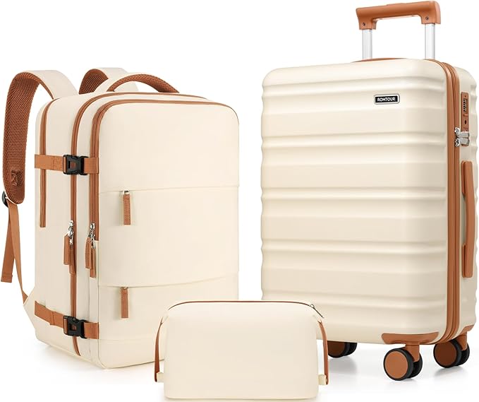3 Piece Luggage Set 20 Inch Carry On Suitcase with Spinner Wheels, PC Hard Shell TSA Lock, Expandable & Fully Lined Interior, Airline Approved