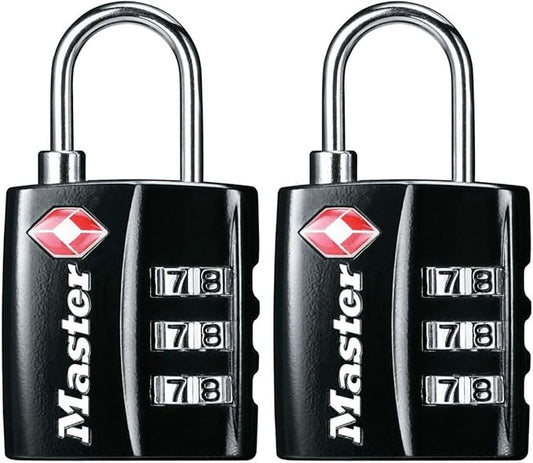 Master Lock 4680DBLK TSA-Approved Luggage Lock, 1-3/16-in. Wide, Black (Pack of 2)