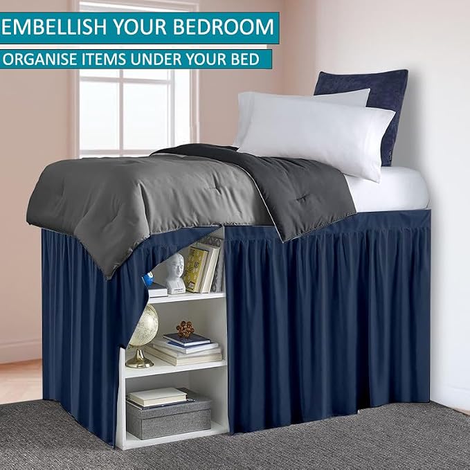 Dorm Bed Skirt, Twin XL, 36" Drop, Navy Blue | Soft Microfiber Fabric, College dorm rooms, Hides under-bed storage, Fits 39"x80" Beds, Wrinkle-resistant, Machine Washable