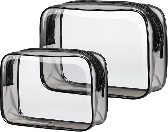 PACKISM TSA Approved Toiletry Bag 2 Pack - 1 Medium TSA Quart Carry-On & 1 Large for Checked Luggage, Water-resistant clear Makeup Bag Clear Travel Bags for Toiletries, Black