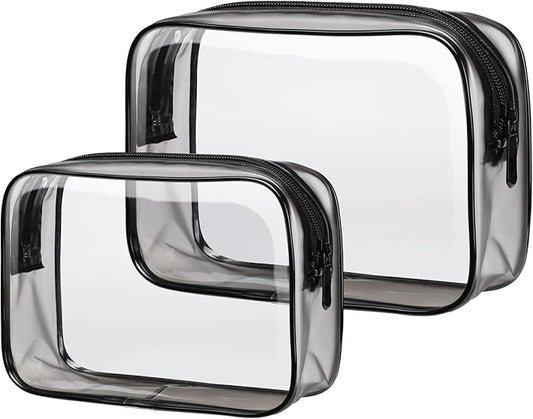 PACKISM TSA Approved Toiletry Bag 2 Pack - 1 Medium TSA Quart Carry-On & 1 Large for Checked Luggage, Water-resistant clear Makeup Bag Clear Travel Bags for Toiletries, Black