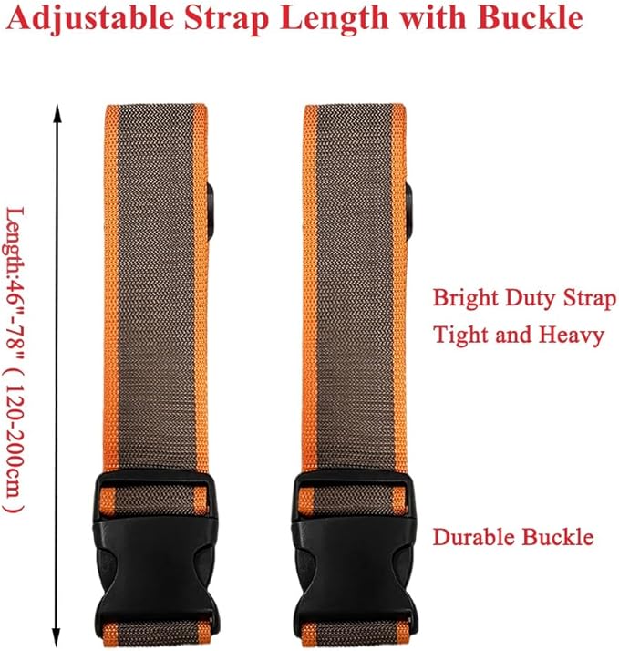 2 Pack Luggage Straps, Bright Colors Adjustable Suitcase Belts with Quick Release Buckle (GreyOrange)