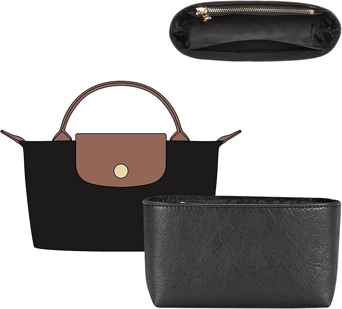 Doxo Purse Organizer Insert for Longchamp Le Pliage XS and More, Lightweight Waterproof DupontPaper Bag Inner Linner Shaper, Keeps Bags Shaped & Neat(Full Blacke, Mini)