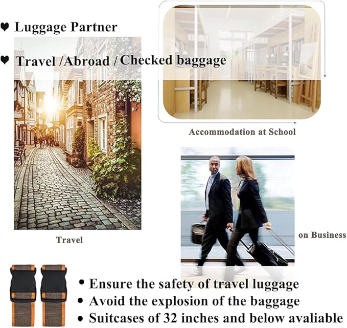 2 Pack Luggage Straps, Bright Colors Adjustable Suitcase Belts with Quick Release Buckle (GreyOrange)