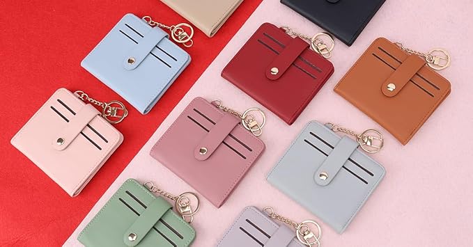 Airkit Small Wallets Woman RFID Blocking Leather Credit Card Holder - with ID Window - Card Wallets for Women - with Zipper Coin Purse - Keychain Wallet