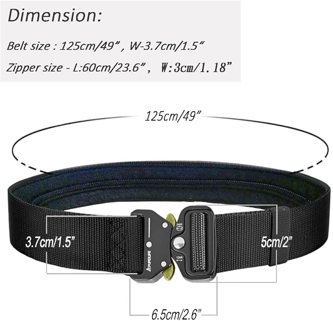 Tactical Style Travel Money Belts - Hidden Pocket Concealed Zipper Nylon Belt for Man Waist Below 42 Inches Included EDC Paracord Keychain 2 Items in Pack - Black