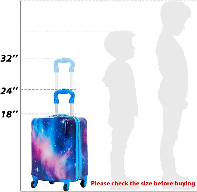 Redbaker 17 Inch 6 Pcs Kids Luggage Set Kids Rolling Luggage Double Pattern Suitcase for Boys Girls (Blue Purple, Starry Sky Style)