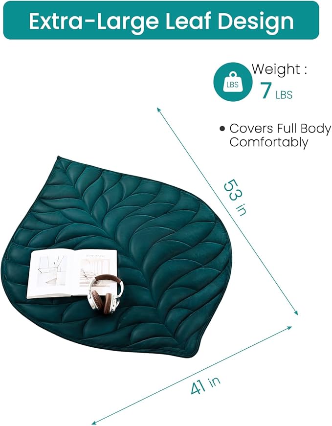 Weighted Lap Blanket 7 lbs 41"×53", Luxury Soft Small Weighted Lap Pad for Adults,Portable Travel Leaf Weighted Throw Blanket for Relaxation, All-Season Use and Machine Washable Deep Green