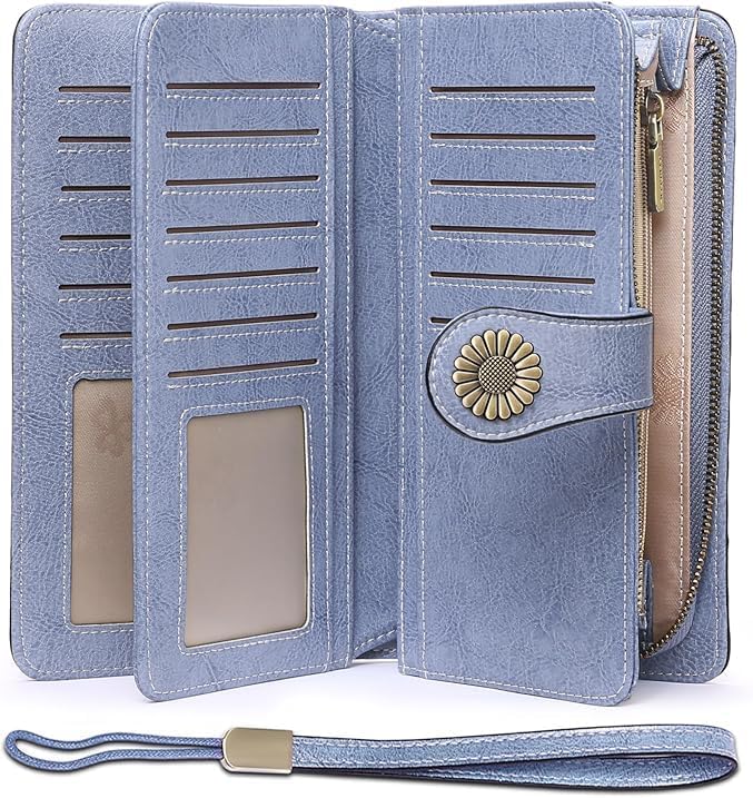 SENDEFN Wallets for Women Leather Credit Card Holder with RFID Blocking Large Capacity Wristlet | with RFID Blocking, Large Capacity, Wristlet, with RFID Blocking, Large Capacity, Wristlet