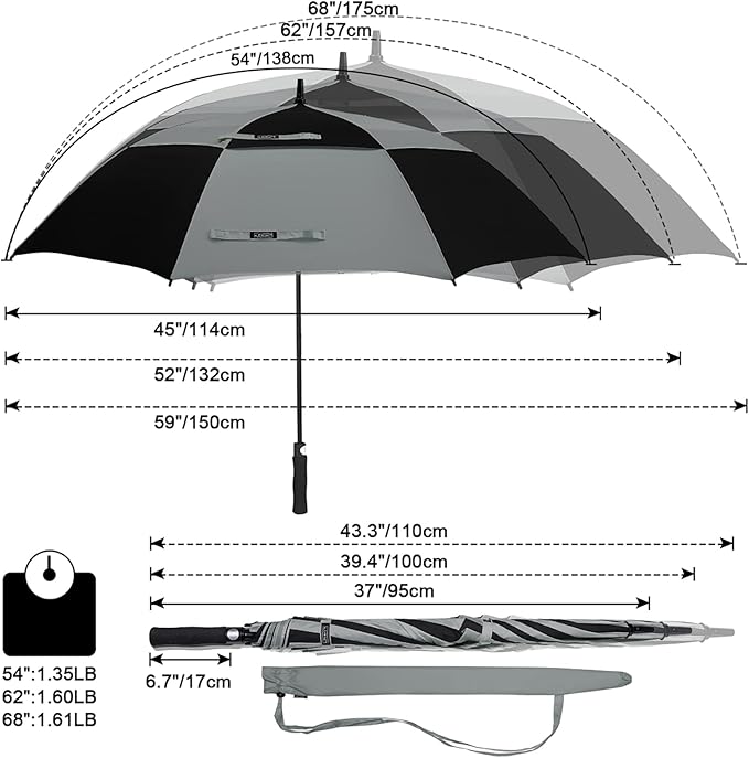 G4Free 47/54/62/68/72 Inch Automatic Open Golf Umbrella Oversize Extra Large Double Canopy Vented Windproof Waterproof Stick Umbrellas