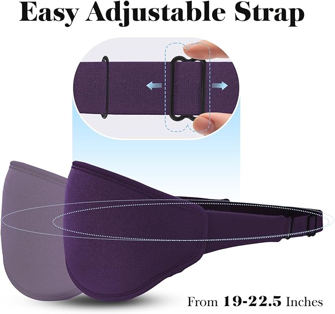 3D Eye Mask Sleep Mask for Men & Women, 100% Pressure-Free & Light Block-Out Eye Mask for Sleep with Easy Adjustable Strap, Night Eye Cover for Travel, Purple