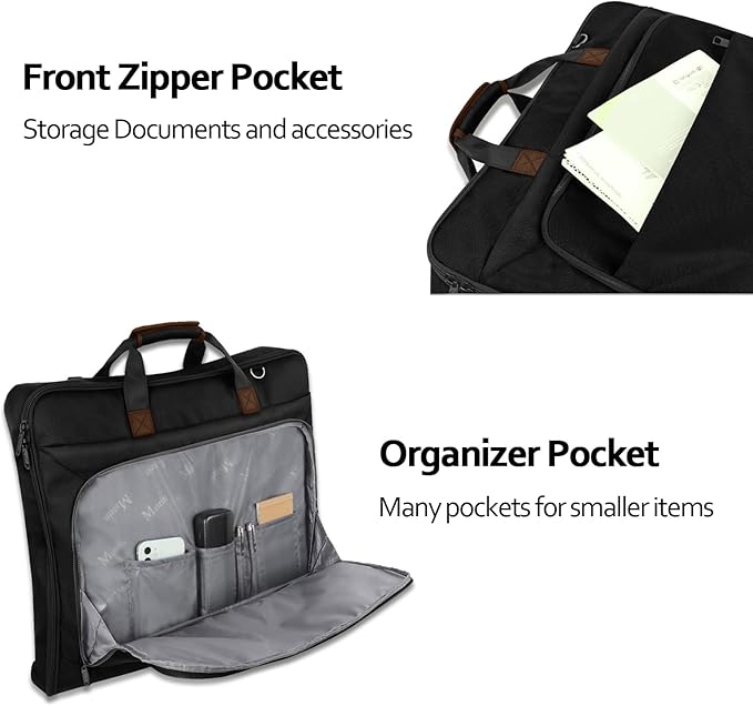 MATEIN Suit Garment Bag for Travel, Large Garment Bags for Hanging Clothes Travel, Foldable Suit Carrier with Shoulder Strap For Business, Premium 2 in 1 Hanging Suitcase Luggage, Black Brown