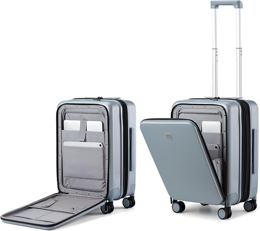 Hanke Grace Expandable Carry On Luggage with Wheels Airline Approved Hard Shell Suitcases with Front Pocket，Top Opening Luggage with TSA Lock for Short Business Travel, Grey.