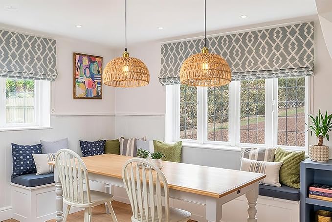 Hanging Lamps Rattan Pendant Light,Cord Bamboo Pendant Light Fixture Hanging Lamp Boho Ceiling Light Fixtures Farmhouse Pendant Lamp Shape for Living Room Bedroom Kitchen,30CM,E26 Base
