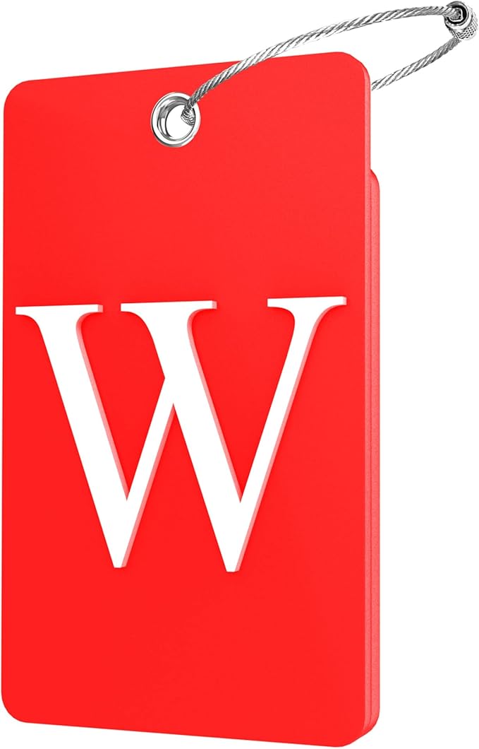 Gostwo 2 Pack Luggage Tags for Suitcases, 26 Initial Letter Travel Luggage Baggage Identification Labels ID Tag Fully Bendable Tags with Stainless Steel Loop (Red) (Letter W)