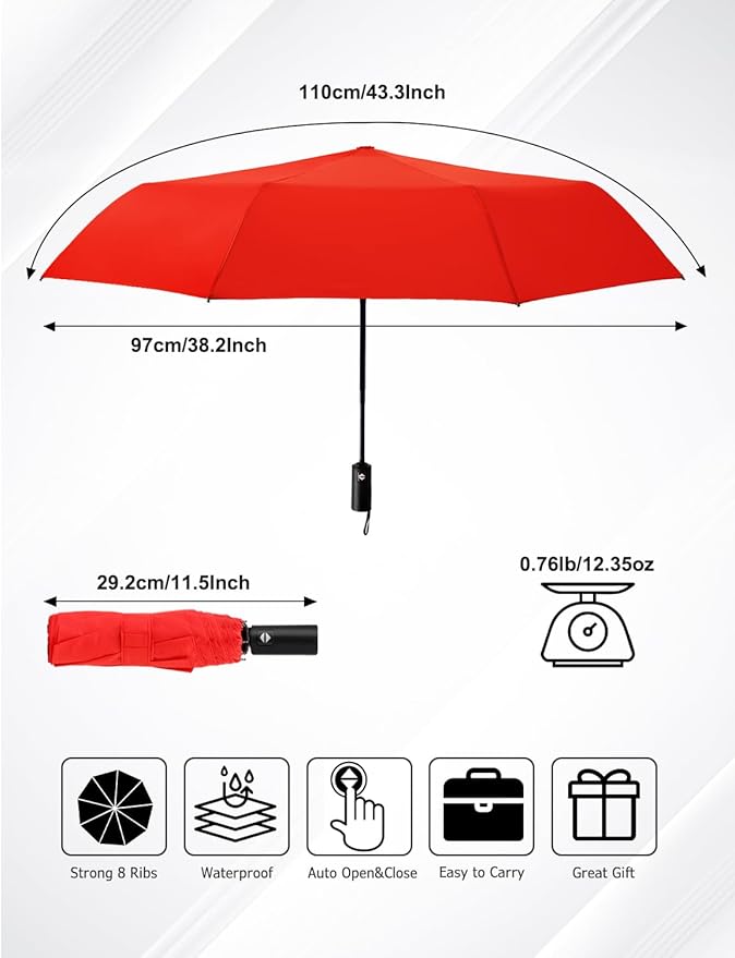 SoulRain Travel Umbrella - Compact Umbrella for Rain - Perfect Large Auto Folding Umbrella - Ideal Car umbrella, Small umbrella, and Travel Companion