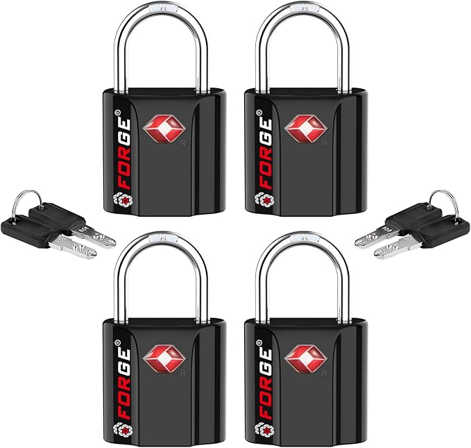 TSA Approved Luggage Locks, Ultra-Secure Dimple Key Travel Locks with Zinc Alloy Body, Black 4 Pack