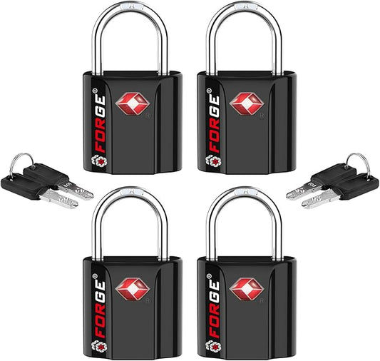 TSA Approved Luggage Locks, Ultra-Secure Dimple Key Travel Locks with Zinc Alloy Body, Black 4 Pack