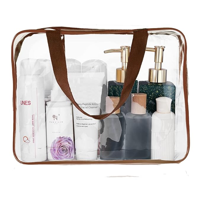 2Pcs Crystal Clear PVC Travel Toiletry Bag Kit for Women Men, Waterproof Vinyl Packing Organizer Storage Bags with Zipper Handle Straps, Cosmetic Pouch Carry on Airport Airline Compliant Bag Handbag