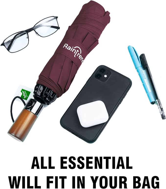 Raintrend Windproof Travel Umbrellas for Rain Automatic +10% Bigger Canopy Strong Frame Compact Folding Portable Umbrella for Women Men Backpack Purse