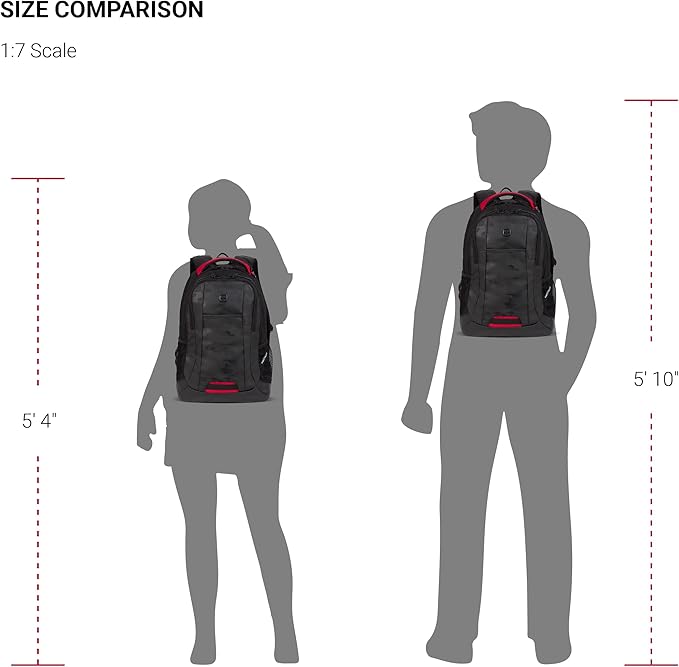 SWISSGEAR Cecil 18-Inch Laptop Backpack Fits 16-Inch Laptop, Travel Daypack with Organizer Pockets, Water Bottle Holders & Padded Straps – Camo Noir