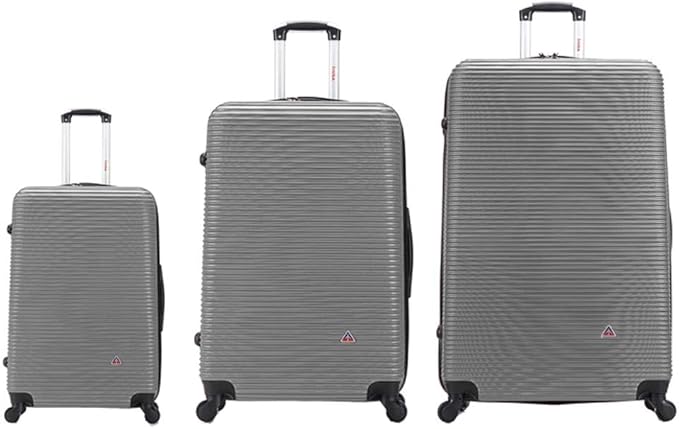 InUSA ROYAL Hardside Luggage Set with Spinner Wheel | Spacious Travel Suitcases with Ergonomic GEL Handle and Studs | (20/28/32) 3 Piece Luggage Set | Silver