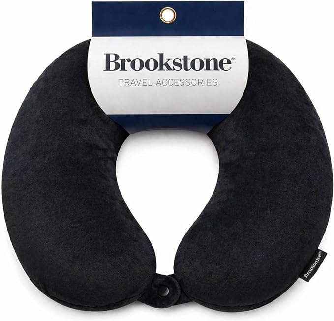 Brookstone Travel Neck Pillow - Lightweight Fleece Casing U-Shaped Stuffable Memory Foam Travel Pillow for Sleeping and Neck Support, Black