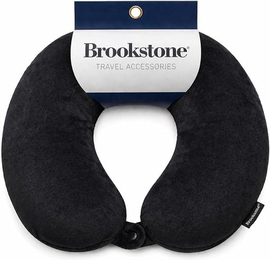 Brookstone Travel Neck Pillow - Lightweight Fleece Casing U-Shaped Stuffable Memory Foam Travel Pillow for Sleeping and Neck Support, Black