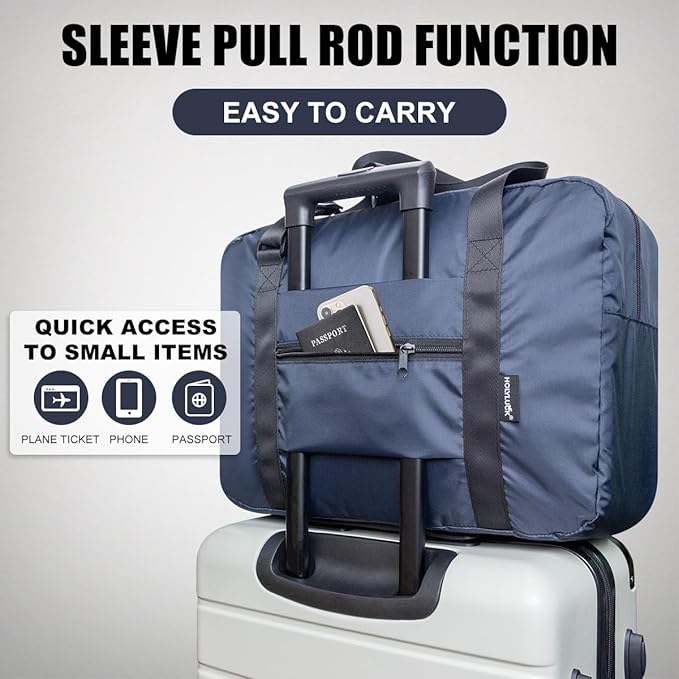 Small Duffle Bag for Men Women, Mini Gym Bag Foldable Travel Tote Carry On Luggage with Trolley Sleeve, Navy Blue