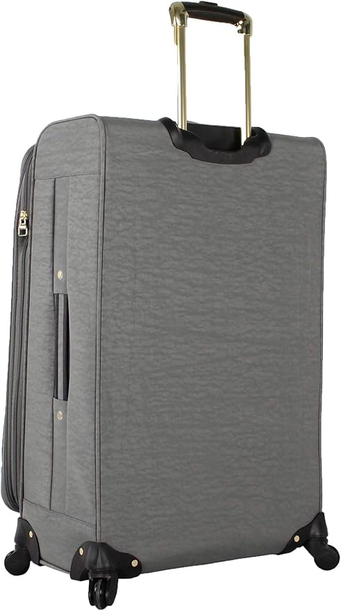 Steve Madden Designer Luggage Collection - Lightweight 24 Inch Expandable Softside Suitcase - Mid-size Rolling 4-Spinner Wheels Checked Bag (Peek A Boo Gray, 24in)