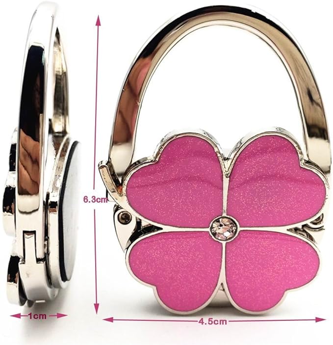 ROFLYER Four Leaf Clover Design Foldable Handbag Hanger Folding Purse Table Hook Holder, with Velvet Pouch(Green)