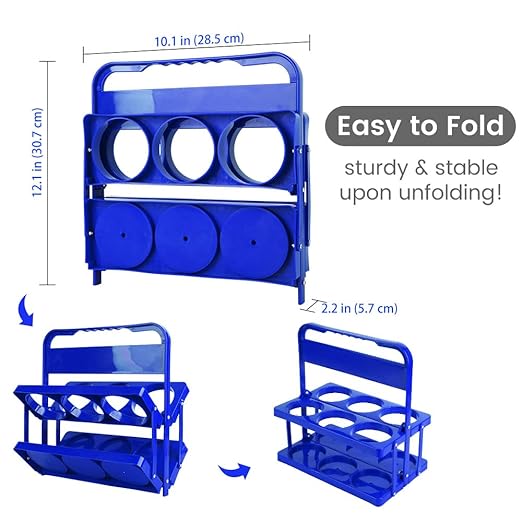 Bodaon 6 Cup Drink Carrier with Handle, Plastic Cup Holders for Take Out Delivery Drivers, Reusable Foldable Car Drink Caddy, Leakproof Food Delivery Accessories, 360° Secure Grip, Blue