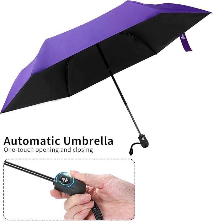 GAOYAING Mini Compact Travel Umbrella with Reflective Safety Stripes, Portable Folding Design with Case