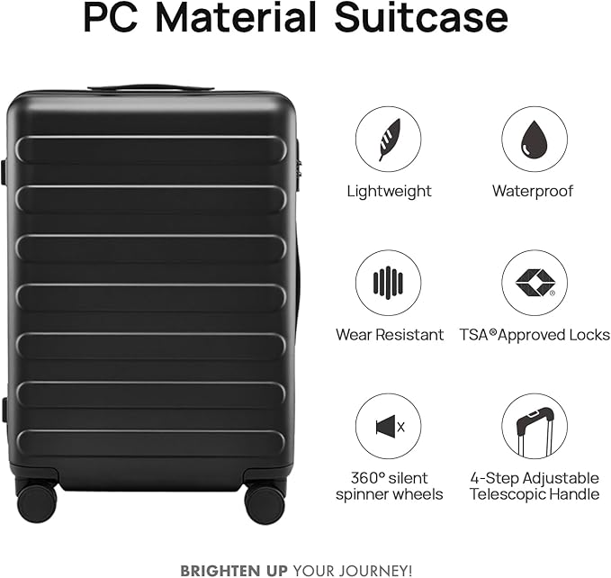 NINETYGO Medium Checked Luggage 26 Inch, Checking In Luggage with Smooth Spinner Wheels, Lightweight, Hard Shell PC Suitcase, Lightweight Travel Luggage, TSA Approved (Black, Rhine Basic)
