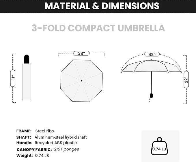 SIEPASA Compact Travel Umbrella - Windproof Auto Open/Close, Small Folding Umbrella for Rain - Lightweight & Durable with Fiberglass Frame, Waterproof Canopy - Fits Backpack, Purse, Suitcase. (Glaze)