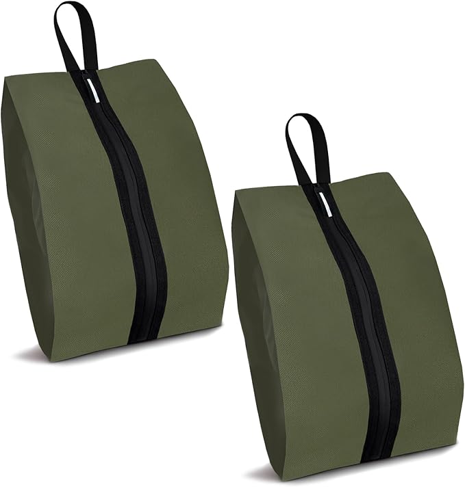 Travel Shoe Organizer with Zipper Closure, 2pcs Portable Packing Storage Organizer with Handle Design for Travel/Gym/Dance Essentials, Gifts for Men and Women (Dark Green, 2-Pack)