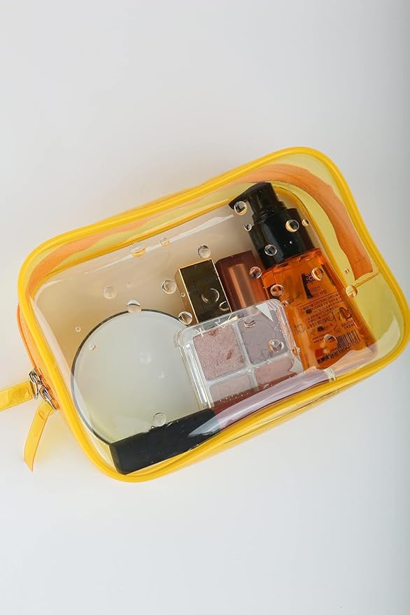 Buminee Clear Pouch Small, 6.6"x2.3"x4.7" Size TSA Approved Toiletry Bag, Travel Bags for Toiletries, Cosmetic Bag for Women and Men - 1 Pack Yellow